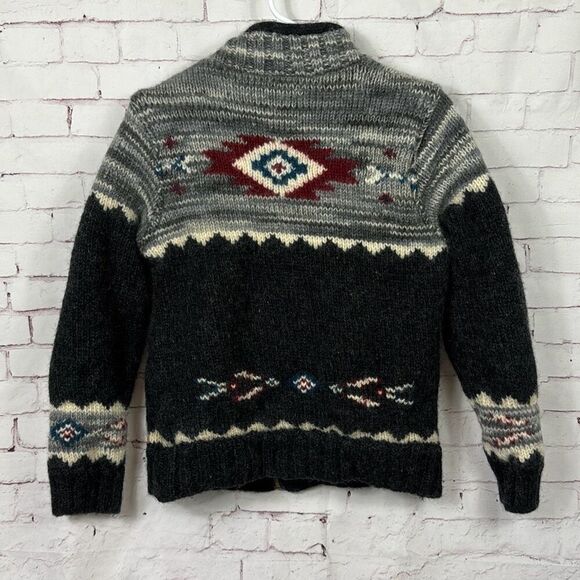 Laundromat Sweater Womens Large Cardigan Fair Isle Full Zip 100% Wool Gray - Picture 9 of 10